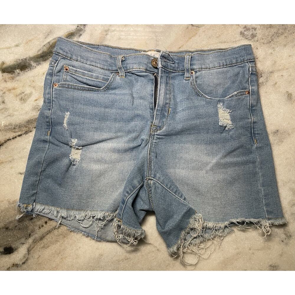 Nicole Miller SoHo Jeans Denim Shorts Size 8 Frayed Hem High Rise Stretch